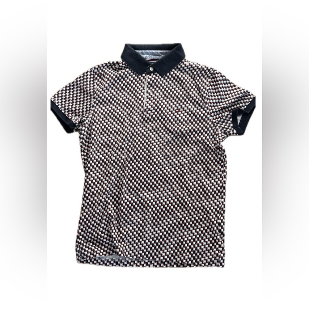 Tommy Hilfiger - Men's Black and White Checkered Polo Shirt